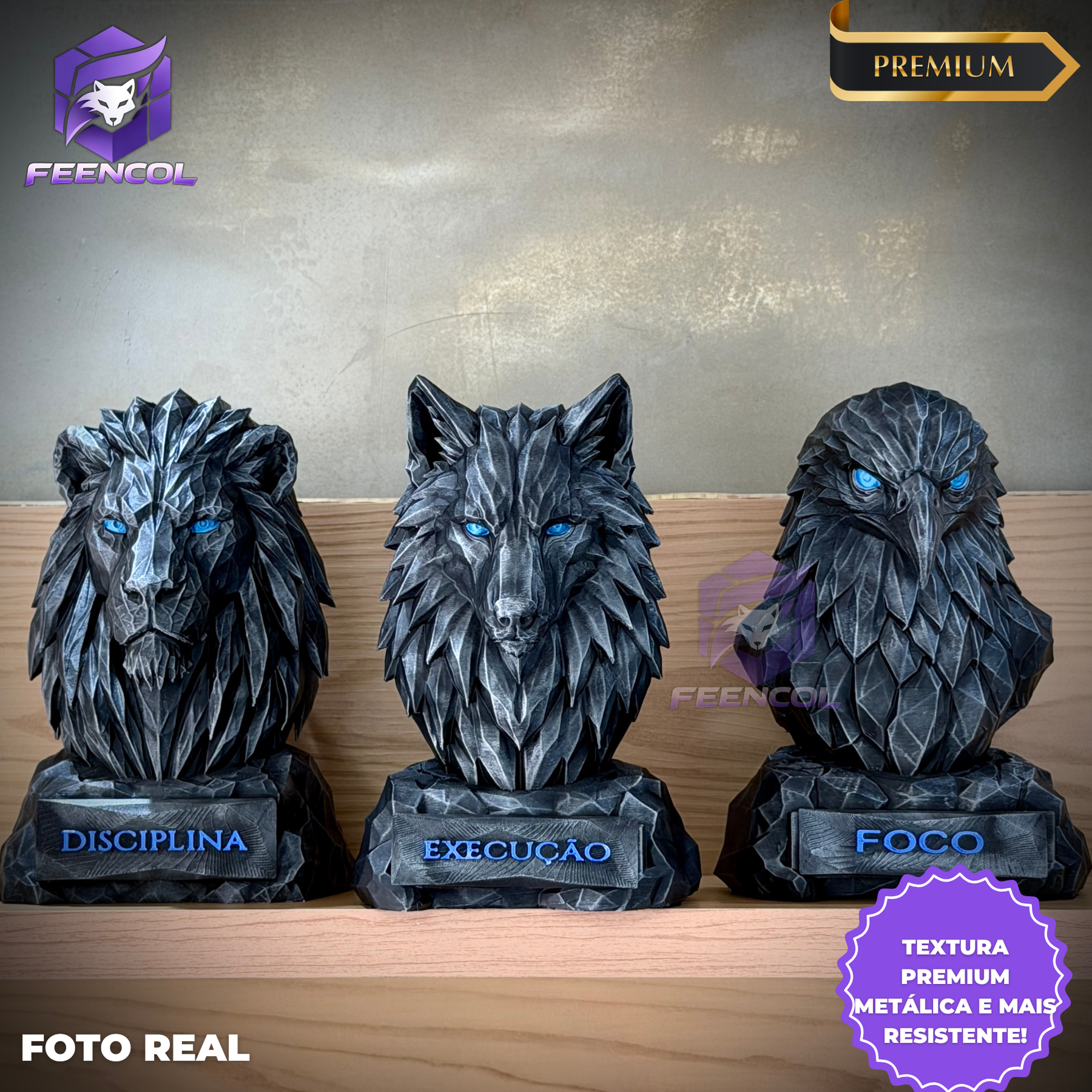Os bustos do Poder ORIGINAL Premium Decorativos KIT 3 BUSTOS COMPLETO  Leão Disciplina, Lobo Execução, Aguia Foco, de Luxo pintados a mão, Pronta entrega
