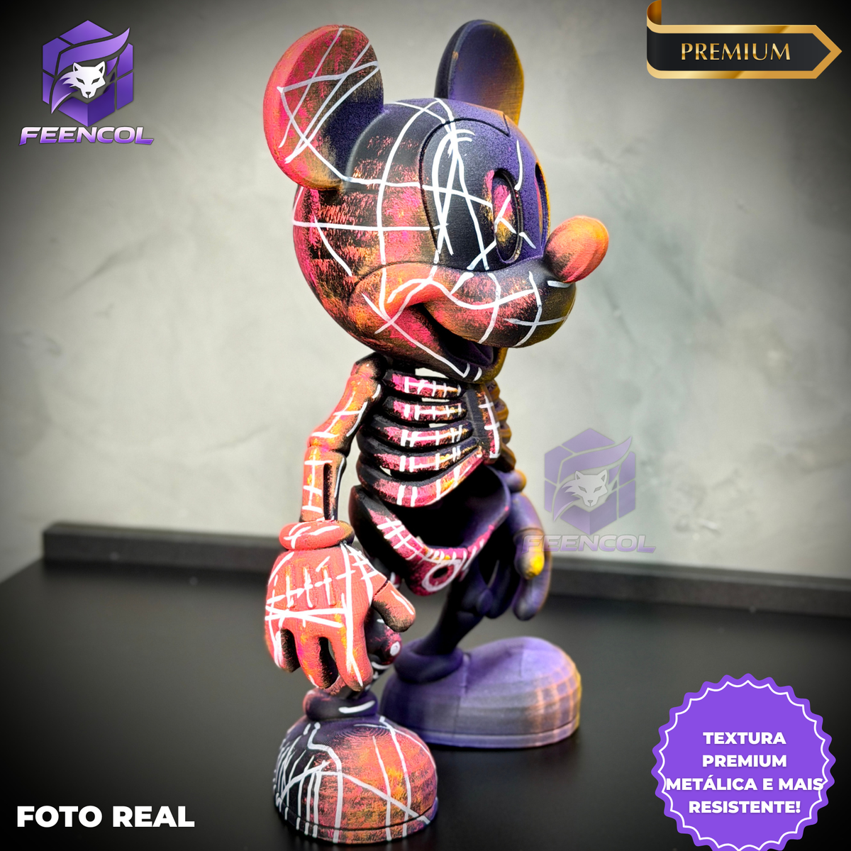 The Skull Mickey ( Figure Streetart) GRANDE EXCLUSIVO Premium de Luxo pintado a mão, Pronta entrega