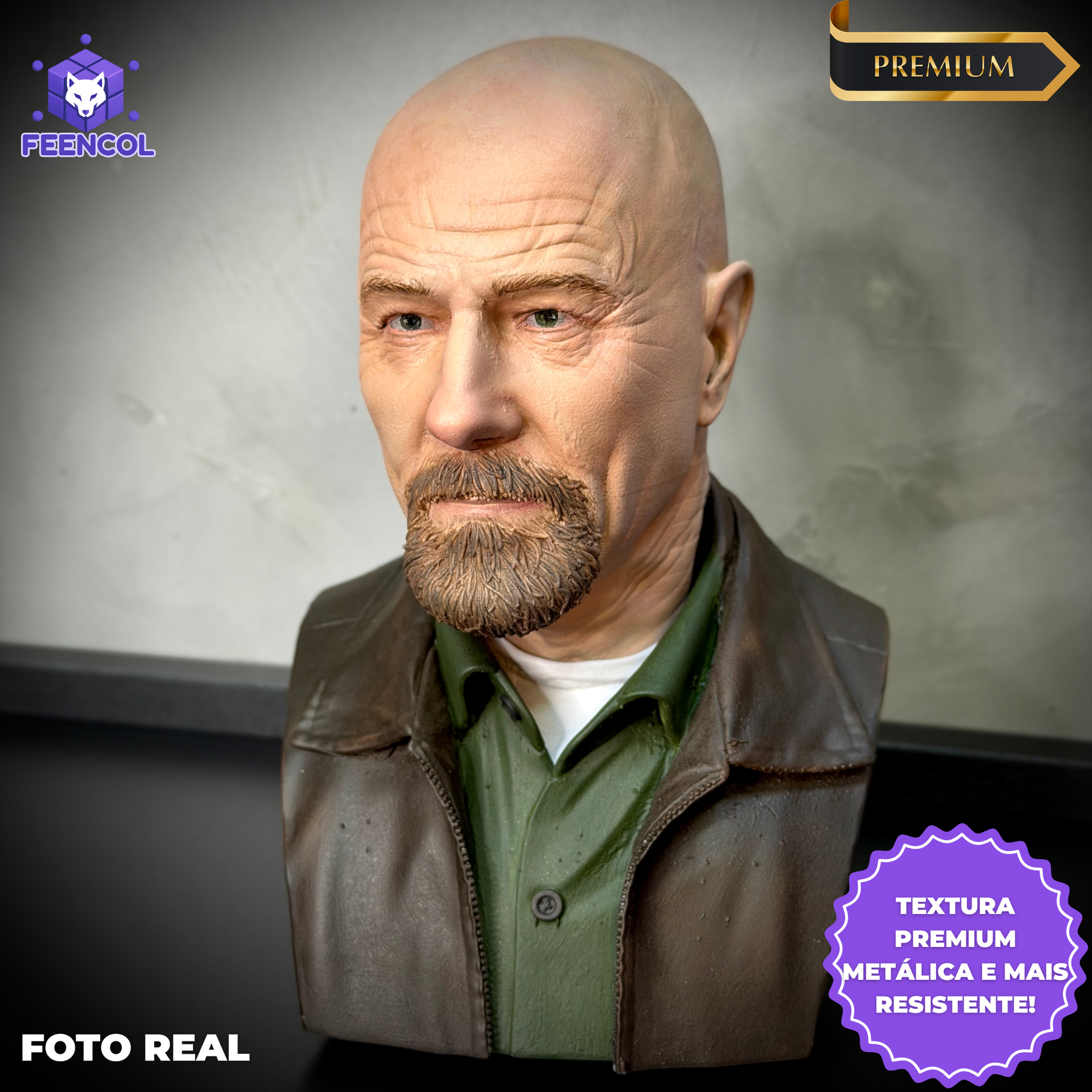 Action Figure Busto Walter White 1/4 (Breaking Bad)  de luxo Resina pintado a mão Híper Realista Pronta Entrega Peça única