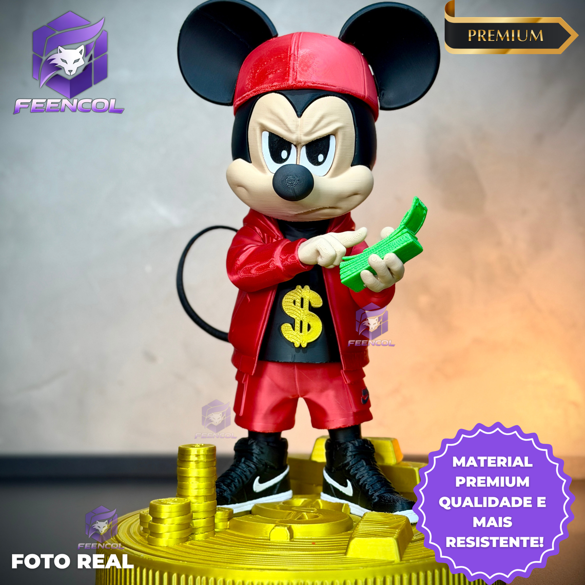 The Money Mickey– ( Figure decorativa Mickey Milionário) EXCLUSIVO Premium de Luxo a mão, Pronta entrega, Frete Grátis