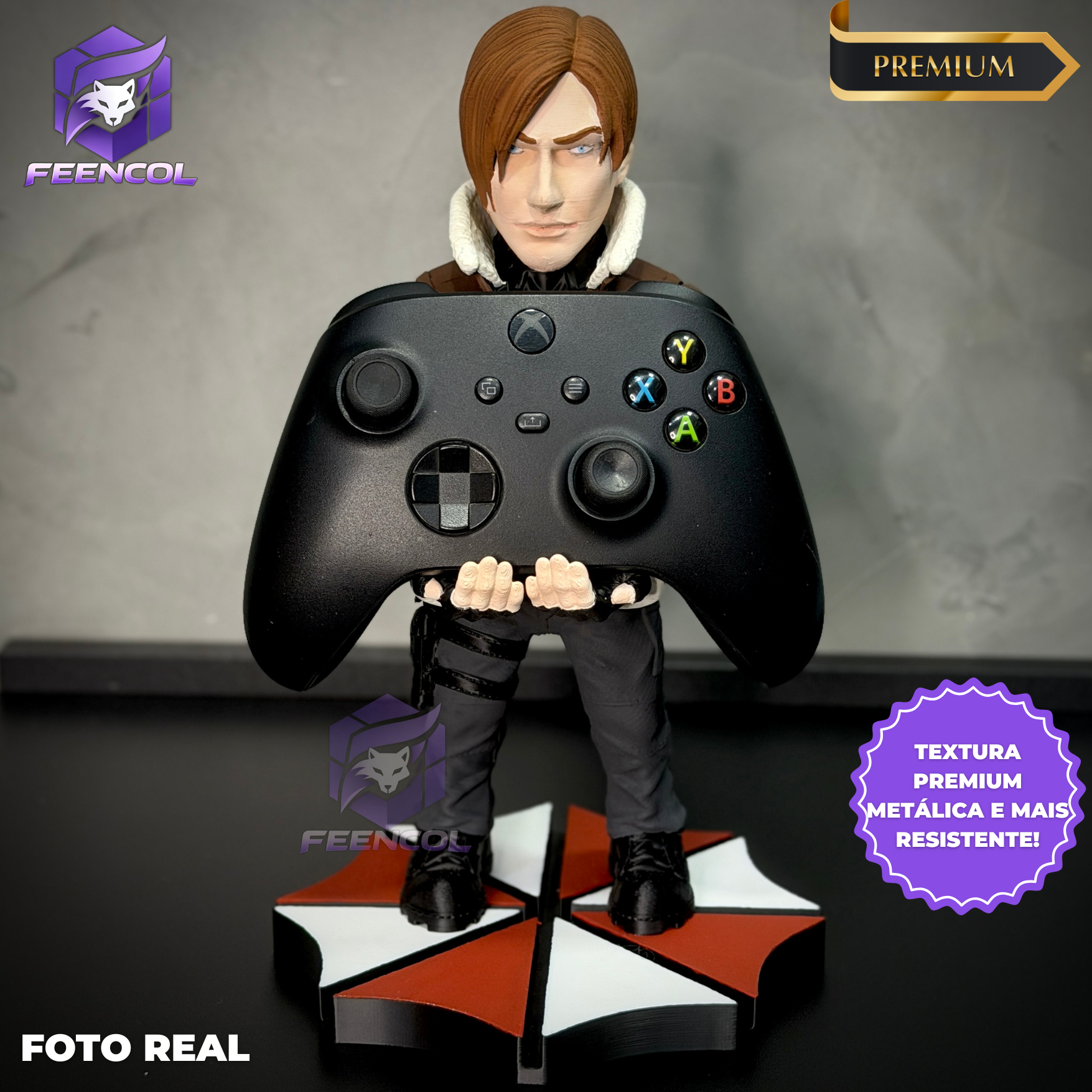 Suporte Premium Para Controle de Playstation e Xbox Leon Resident Evil  de luxo  pintado a mão Pronta Entrega com chaveiro de brinde