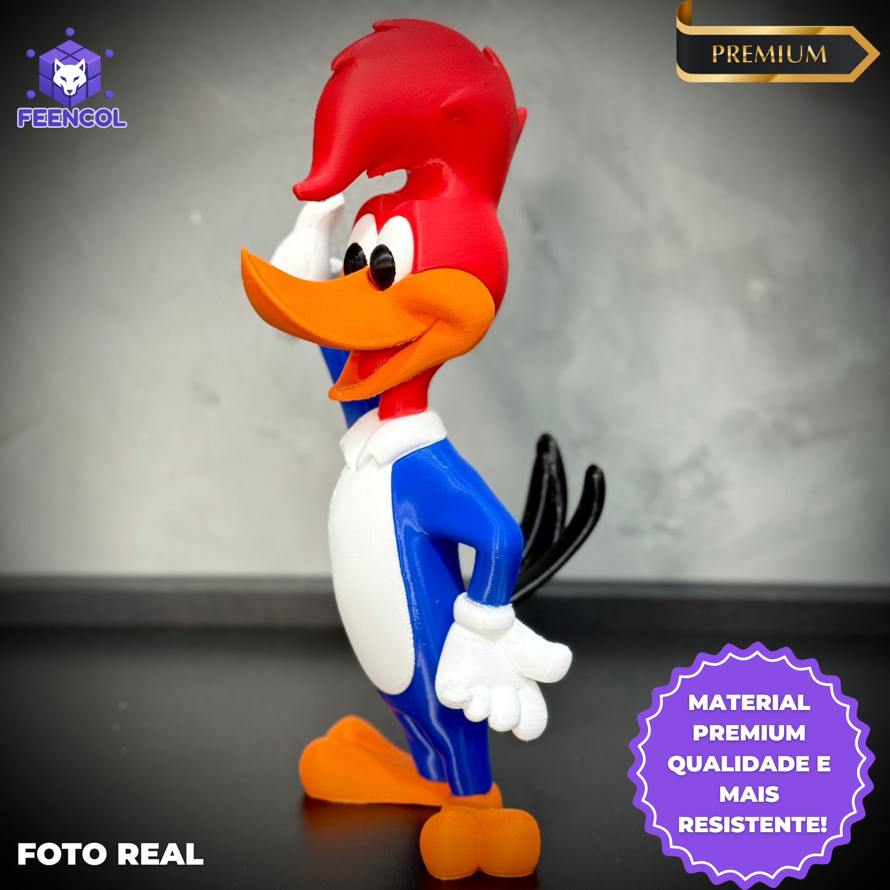 O Pica Pau– ( Figure decorativa estilo Cartoon) Premium de Luxo pintado a mão, Pronta entrega