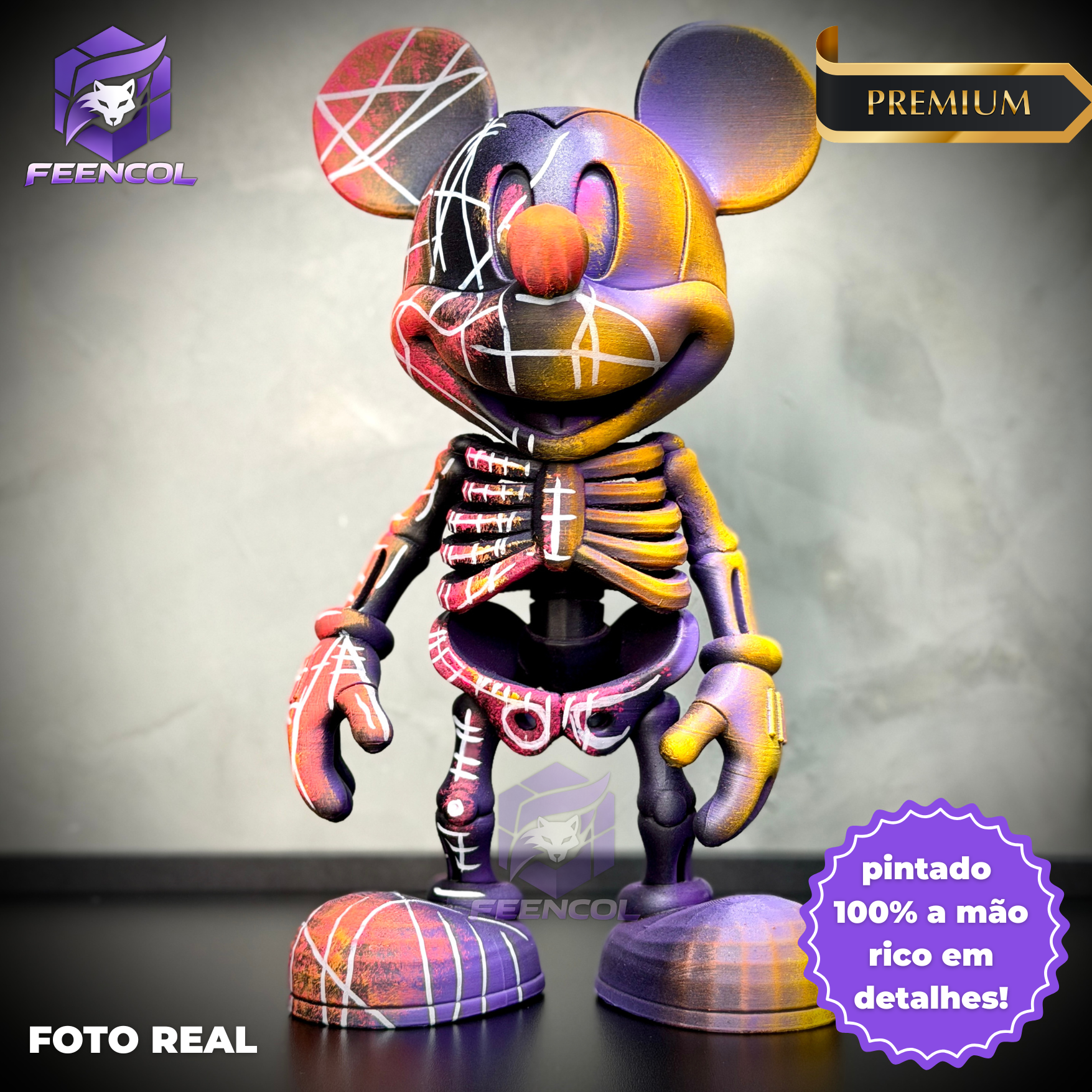 The Skull Mickey ( Figure Streetart) GRANDE EXCLUSIVO Premium de Luxo pintado a mão, Pronta entrega