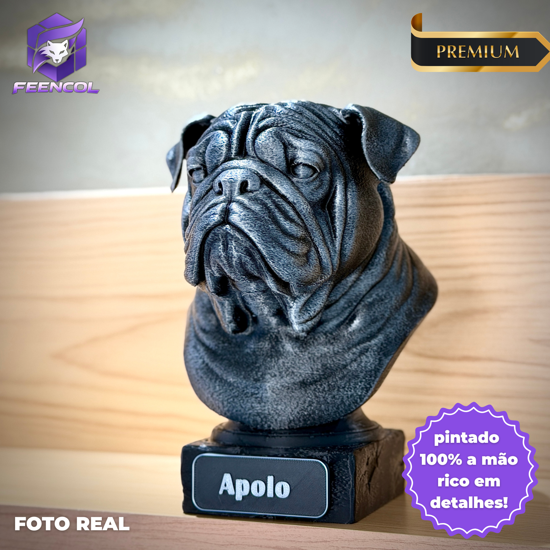 The Real love Bust🐶❤️ ( busto pet nome personalizado) Arte Premium Decorativa  de Luxo Pintada a Mão