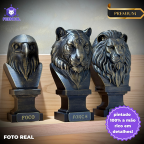 Kit 3 Totens Premium Decorativos Gold, Dourados, Aguia Foco, Tigre Força, Leão Fé de Luxo pintados a mão, Pronta entrega