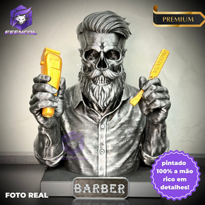 The Barber Skull– ( Figure Barbeiro Caveira) Premium Decorativo  de Luxo pintado a mão, Pronta entrega + Personalização Grátis ORIGINAL