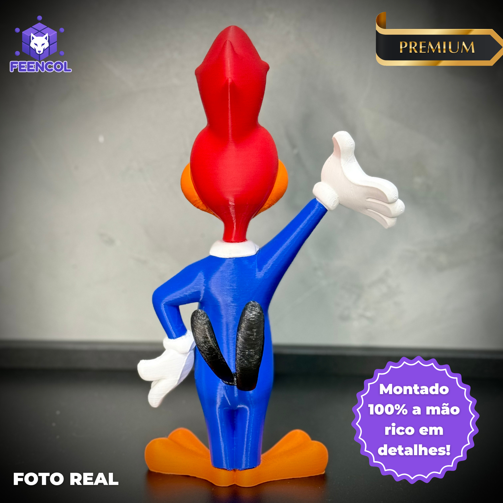 O Pica Pau– ( Figure decorativa estilo Cartoon) Premium de Luxo pintado a mão, Pronta entrega