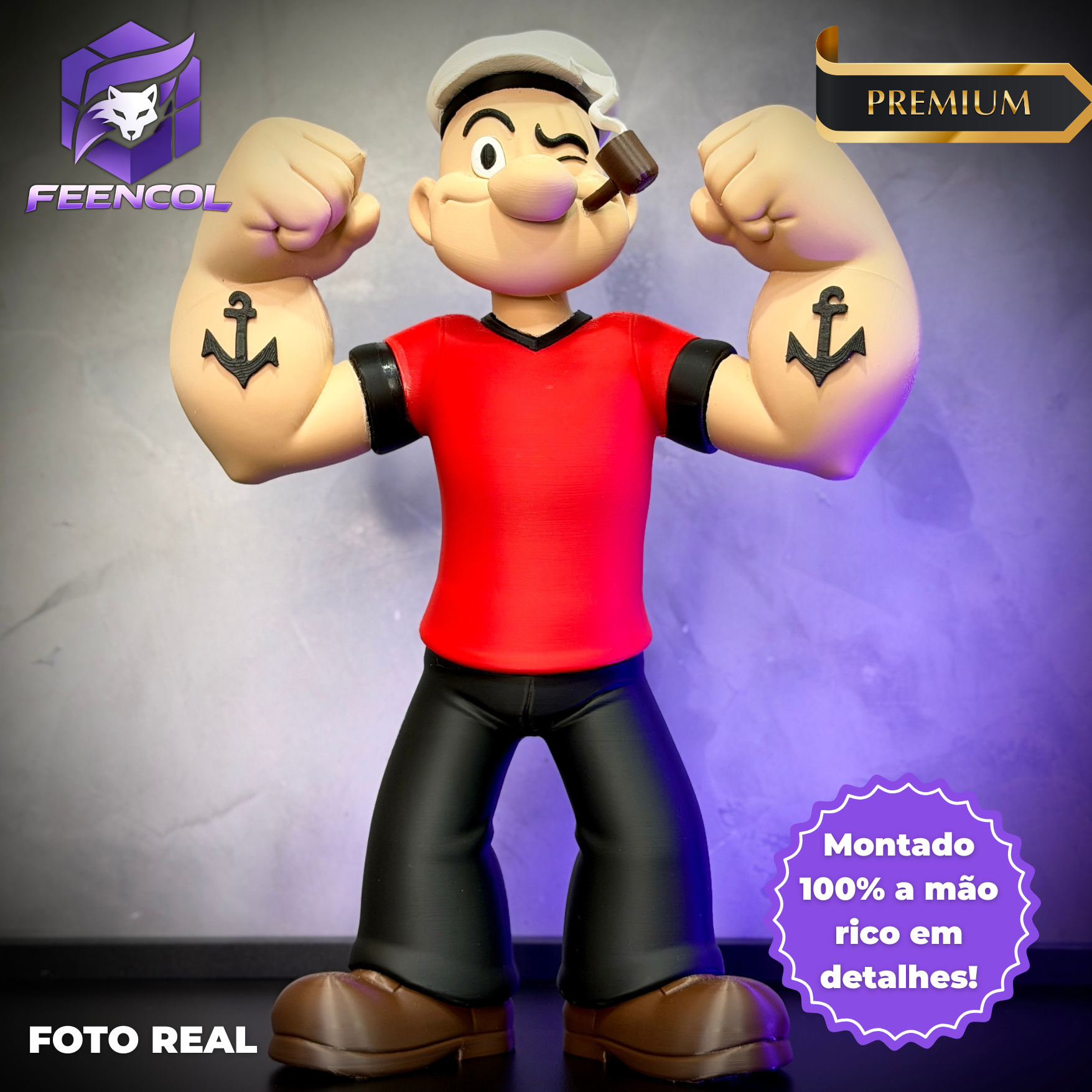 The Popeye  – ( Figure decorativa estilo Cartoon) Grande 37cm Premium de Luxo a mão, Pronta entrega