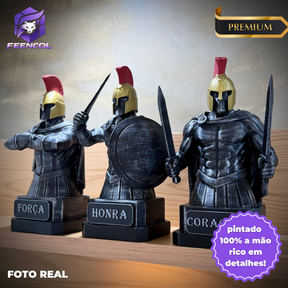 Kit 3 Bustos The Spartan Honor – Os Três Espartanos: Força, Honra e Coragem Premium Decorativo  de Luxo pintado a mão, Pronta entrega