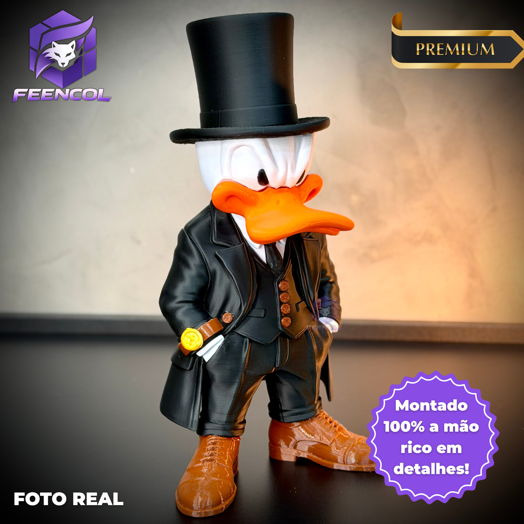 O Pato Donald Old Money – ( Figure decorativa Pato Donald Terno e cartola) GRANDE EXCLUSIVO Premium de Luxo a mão, Pronta entrega