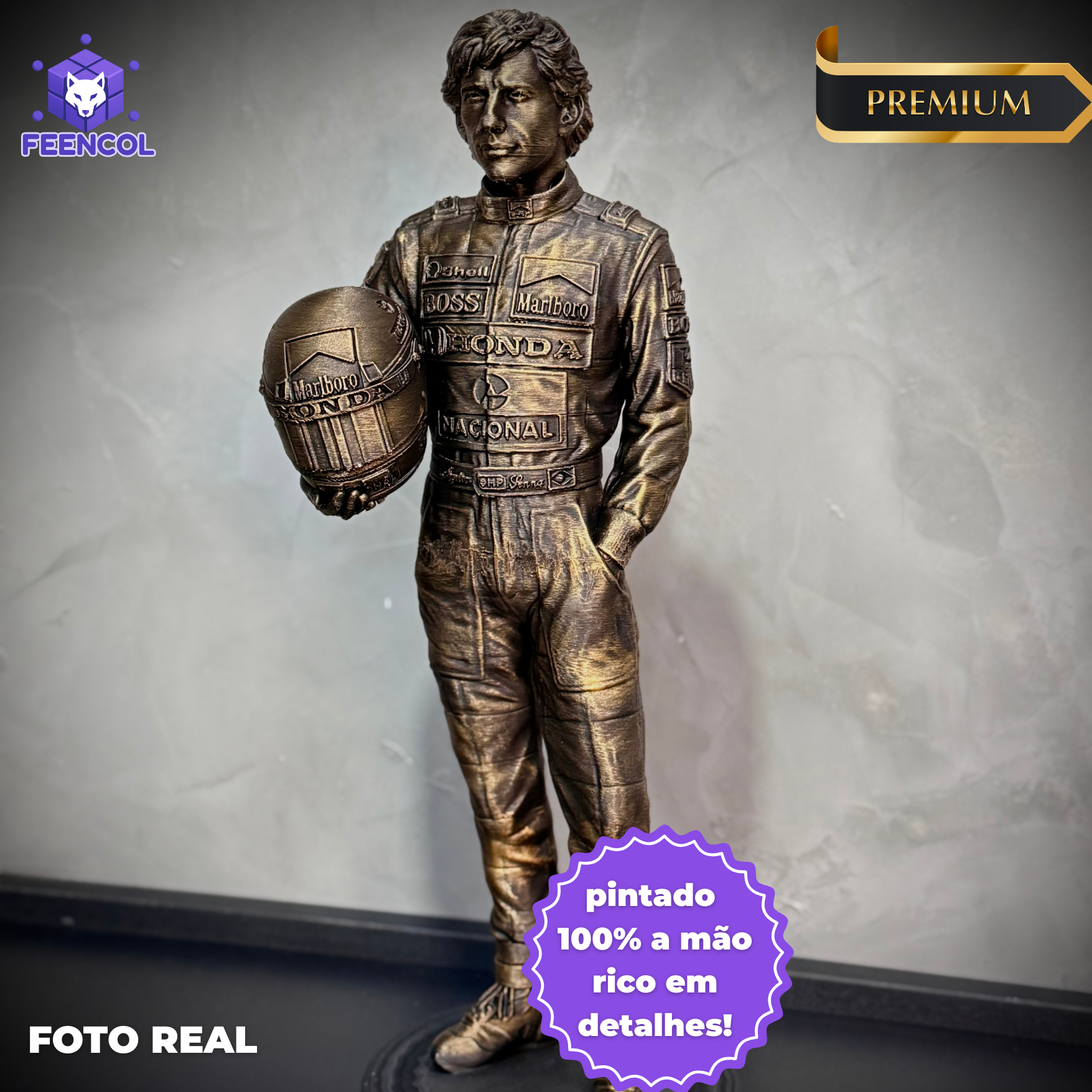 The Eternal Champion – ( Figure Ayrton Senna) Premium Decorativo  de Luxo pintado a mão, robusto  Pronta entrega