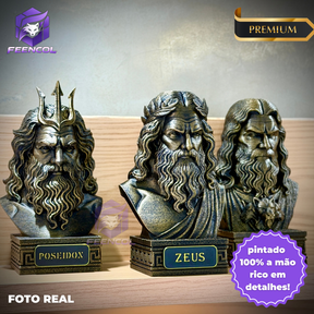 The Olympian gods – Kit 3 Bustos  Zeus, Poseidon & Hades Premium Decorativo  de Luxo pintado a mão, Pronta entrega