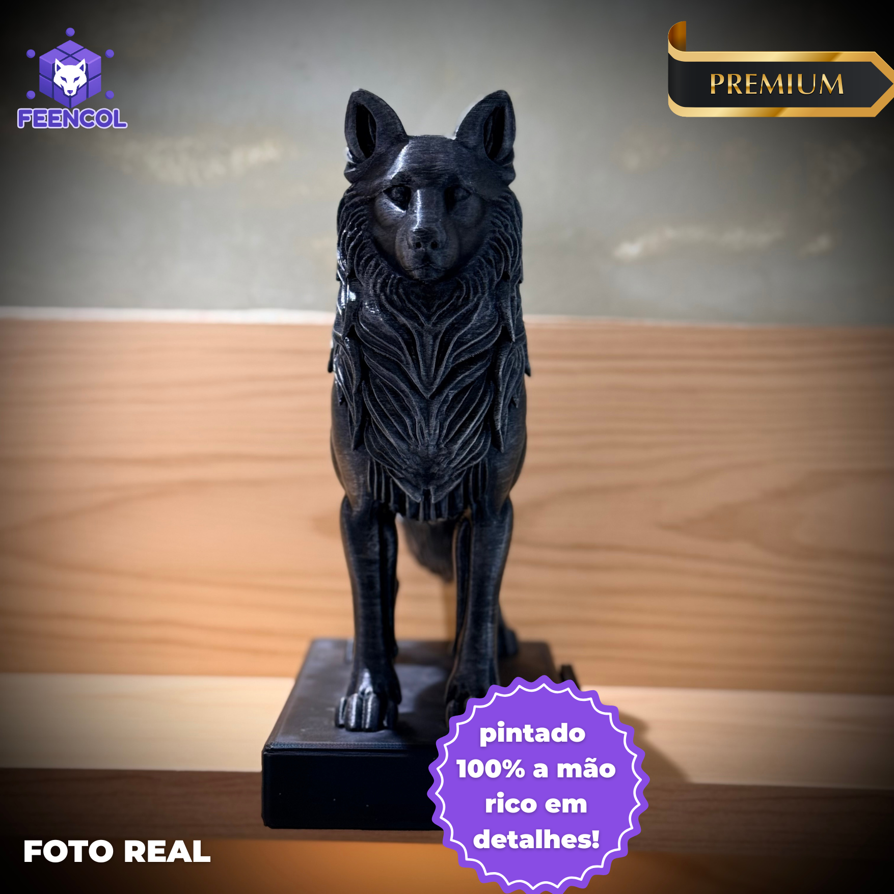 The  Attitude Wolf – ( Figure Lobo da Atitude) Premium Decorativo  de Luxo pintado a mão, Pronta entrega