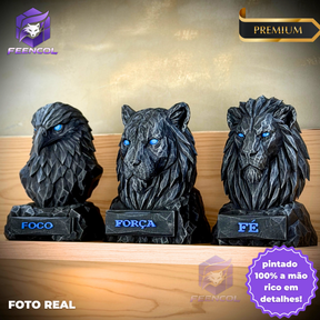 Os Bustos da Fé ORIGINAL Premium Decorativos KIT 3 BUSTOS COMPLETO Aguia Foco, Tigre Força, Leão Fé de Luxo pintados a mão, Pronta entrega