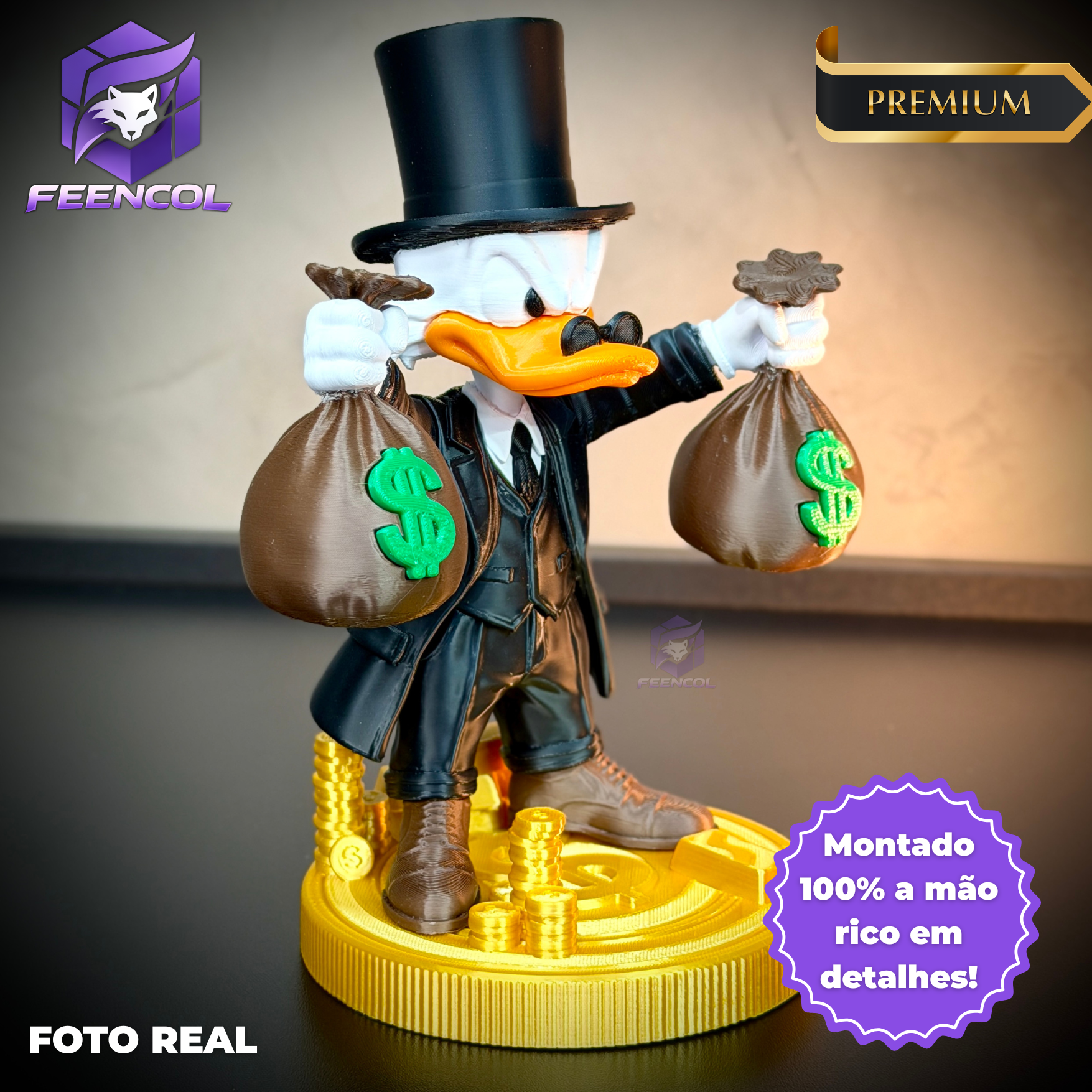 The Old Money Duck – ( Figure decorativa Tio Patinhas saco de dinheiro) EXCLUSIVO Premium de Luxo a mão, Pronta entrega, Frete Grátis