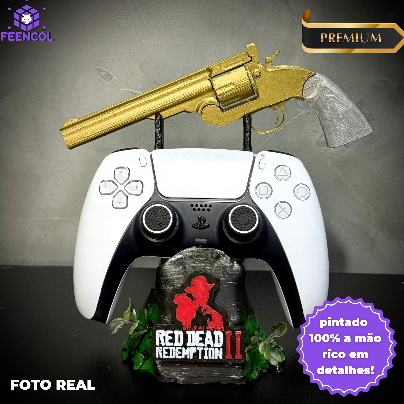 Suporte Premium Para Controle de Playstaion/Xbox Red Dead Redemption 2 Nova Versão  pintado a mão +CHAVEIRO DE BRINDE Pronta Entrega