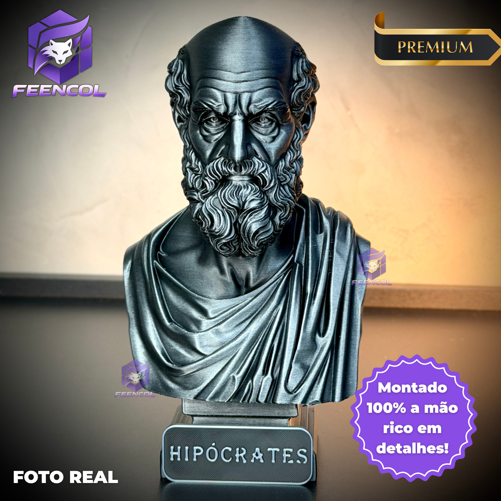The HipócratesLegacy ( Busto Premium de Hipócrates ) Decorativo de Luxo pintado a mão, Pronta entrega ORIGINAL.