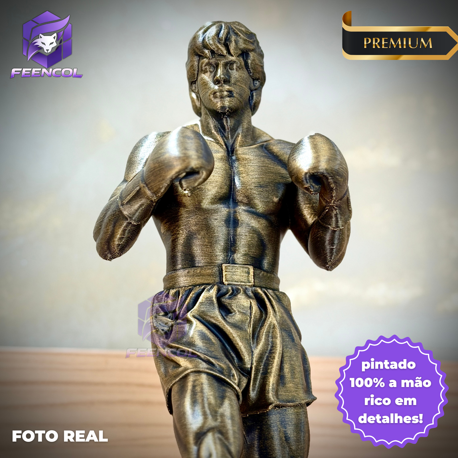 The Champion Rocky – ( Figure Rocky Balboa ) Premium Decorativo  de Luxo pintado a mão, Pronta entrega ORIGINAL.
