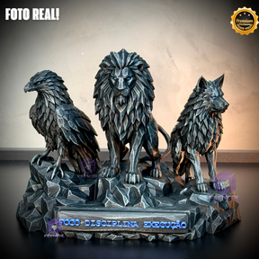 Os Guardiões do Poder ORIGINAL ® Premium Decorativos KIT 3 TOTENS CORPO COMPLETO  Leão Disciplina, Lobo Execução, Aguia Foco, de Luxo pintados a mão, Pronta entrega