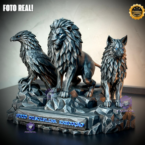 Os Guardiões do Poder ORIGINAL ® Premium Decorativos KIT 3 TOTENS CORPO COMPLETO  Leão Disciplina, Lobo Execução, Aguia Foco, de Luxo pintados a mão, Pronta entrega
