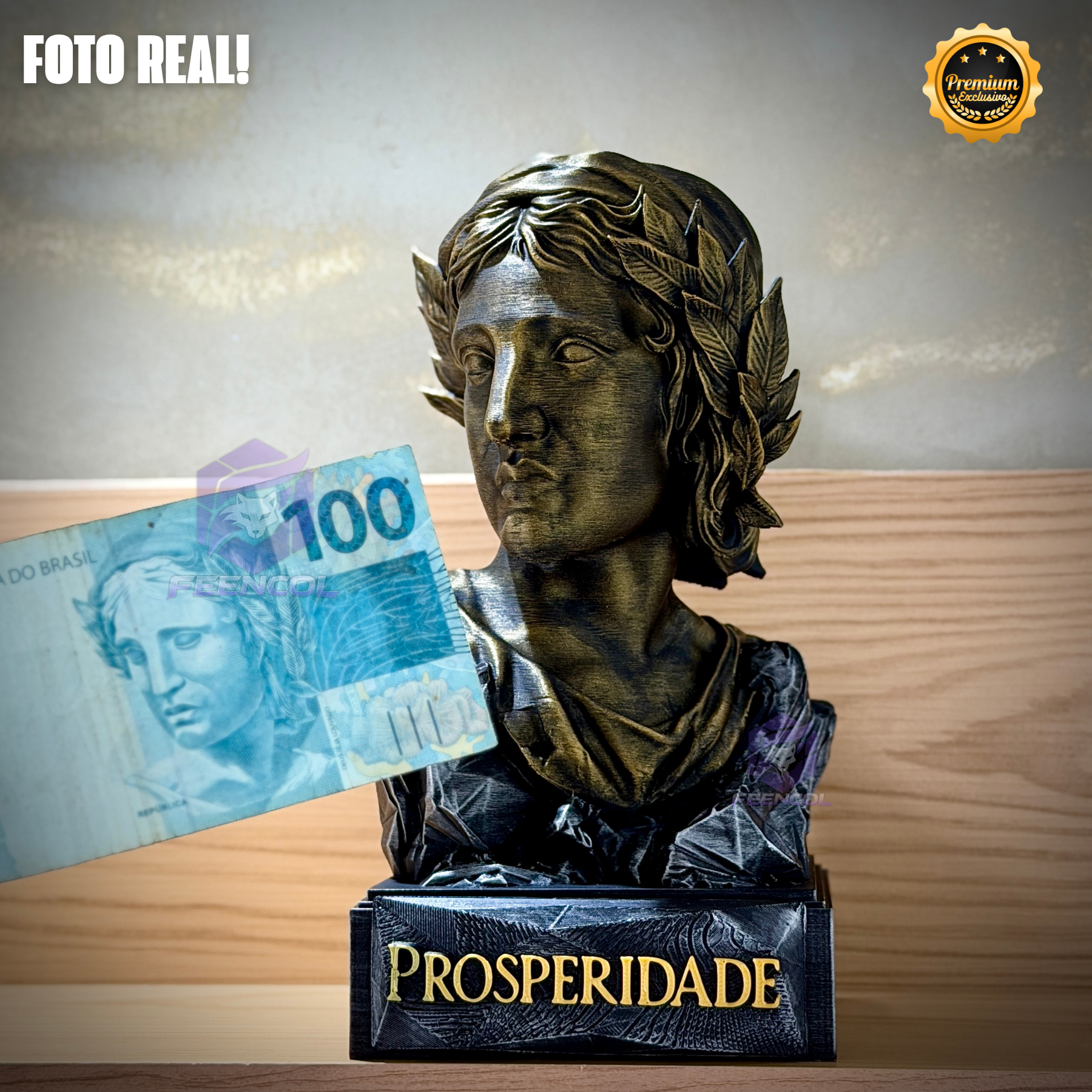 A Efígie da Prosperidade ( Busto mulher da cédula) Premium Decorativo  de Luxo pintado a mão, Pronta entrega ORIGINAL EXCLUSIVO