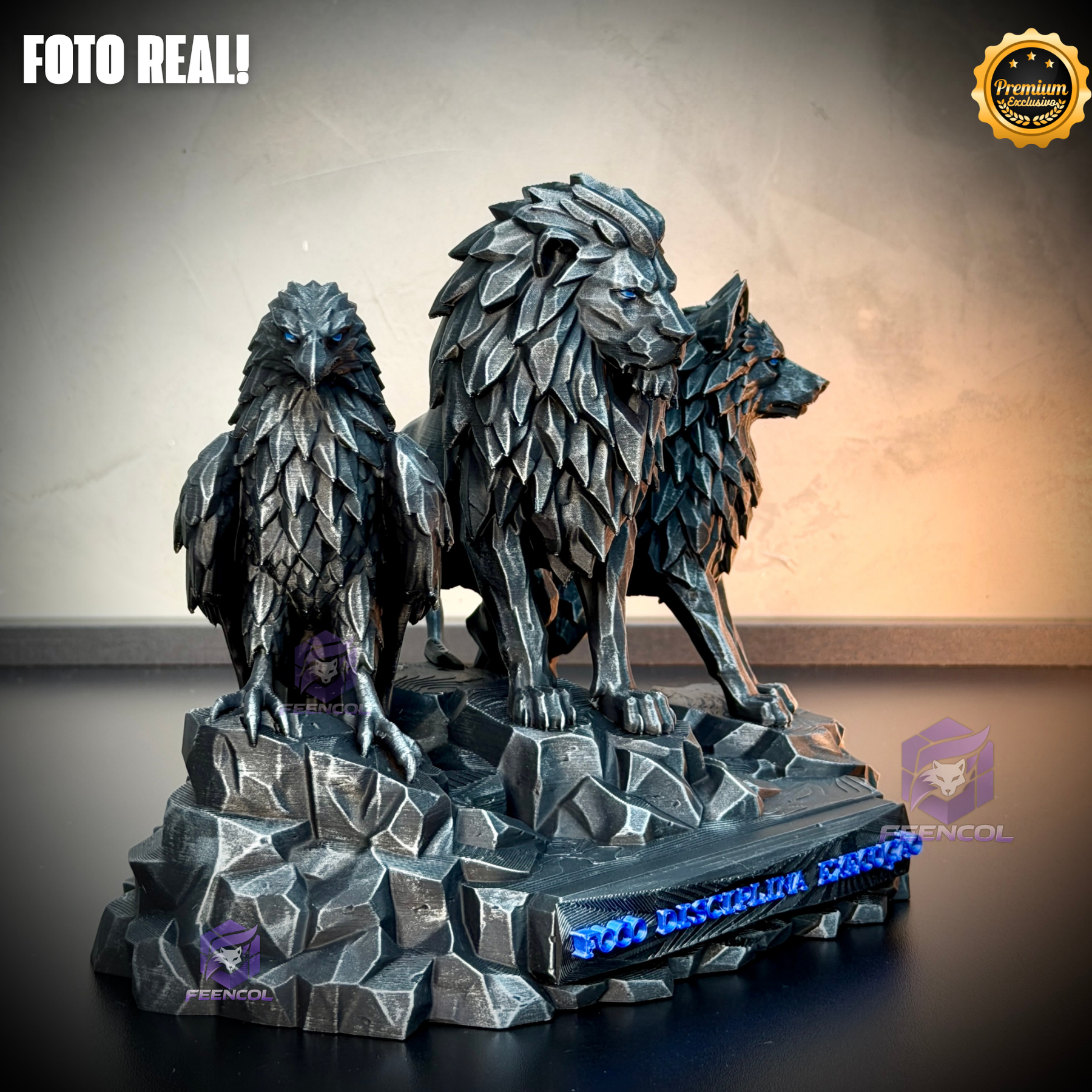 Os Guardiões do Poder ORIGINAL ® Premium Decorativos KIT 3 TOTENS CORPO COMPLETO  Leão Disciplina, Lobo Execução, Aguia Foco, de Luxo pintados a mão, Pronta entrega
