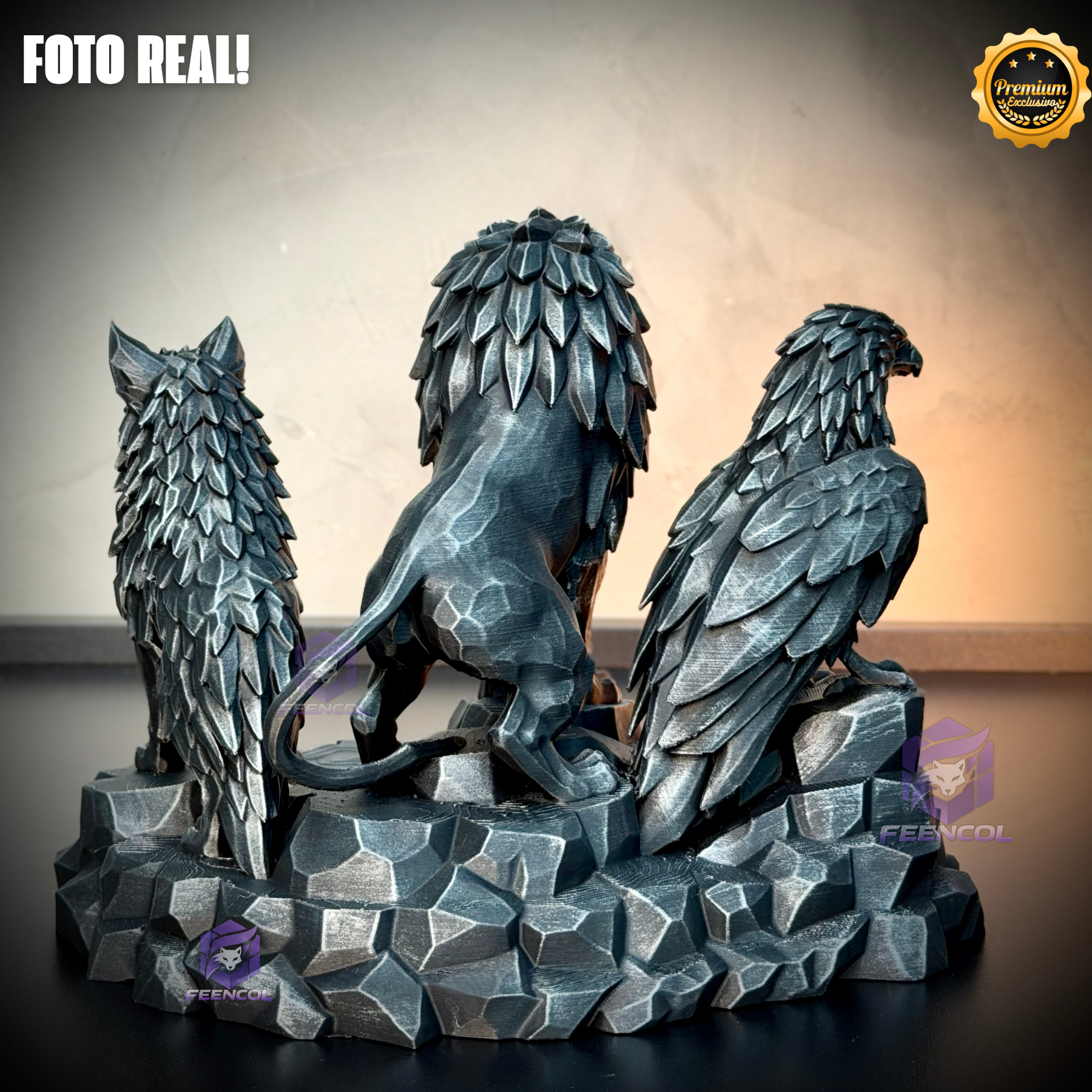 Os Guardiões do Poder ORIGINAL ® Premium Decorativos KIT 3 TOTENS CORPO COMPLETO  Leão Disciplina, Lobo Execução, Aguia Foco, de Luxo pintados a mão, Pronta entrega