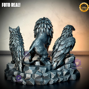 Os Guardiões do Poder ORIGINAL ® Premium Decorativos KIT 3 TOTENS CORPO COMPLETO  Leão Disciplina, Lobo Execução, Aguia Foco, de Luxo pintados a mão, Pronta entrega