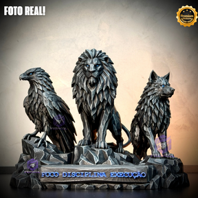 Os Guardiões do Poder ORIGINAL ® Premium Decorativos KIT 3 TOTENS CORPO COMPLETO  Leão Disciplina, Lobo Execução, Aguia Foco, de Luxo pintados a mão, Pronta entrega