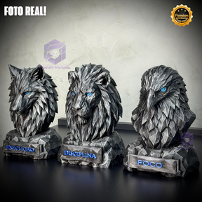 Os bustos do Poder ORIGINAL Premium Decorativos KIT 3 BUSTOS COMPLETO  Leão Disciplina, Lobo Execução, Aguia Foco, de Luxo pintados a mão, Pronta entrega