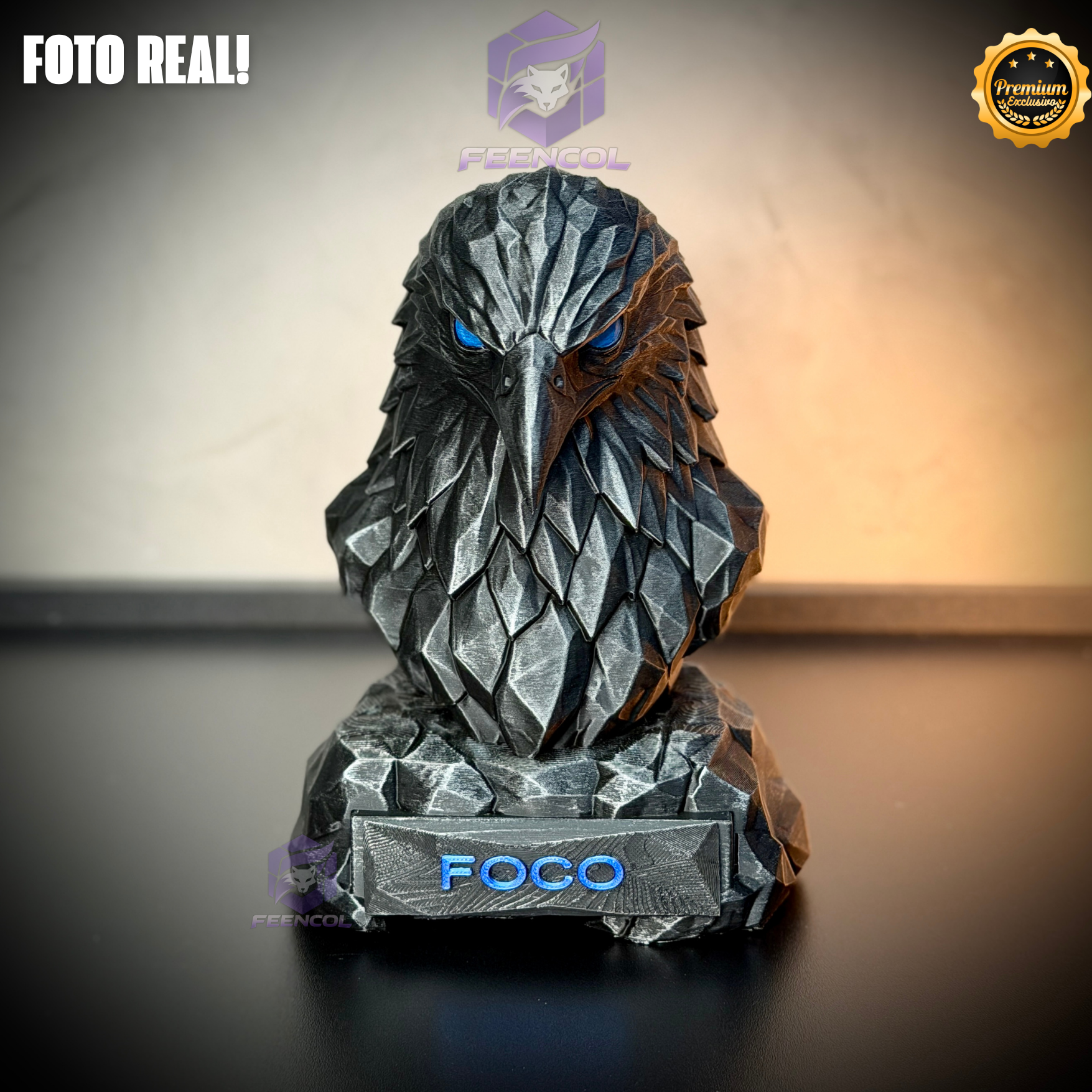 Os Bustos da Fé ORIGINAL Premium Decorativos KIT 3 BUSTOS COMPLETO Aguia Foco, Tigre Força, Leão Fé de Luxo pintados a mão, Pronta entrega