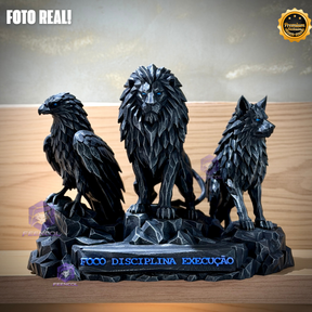 Os Guardiões do Poder ORIGINAL ® Premium Decorativos KIT 3 TOTENS CORPO COMPLETO  Leão Disciplina, Lobo Execução, Aguia Foco, de Luxo pintados a mão, Pronta entrega