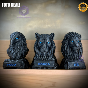 Os Bustos da Fé ORIGINAL Premium Decorativos KIT 3 BUSTOS COMPLETO Aguia Foco, Tigre Força, Leão Fé de Luxo pintados a mão, Pronta entrega