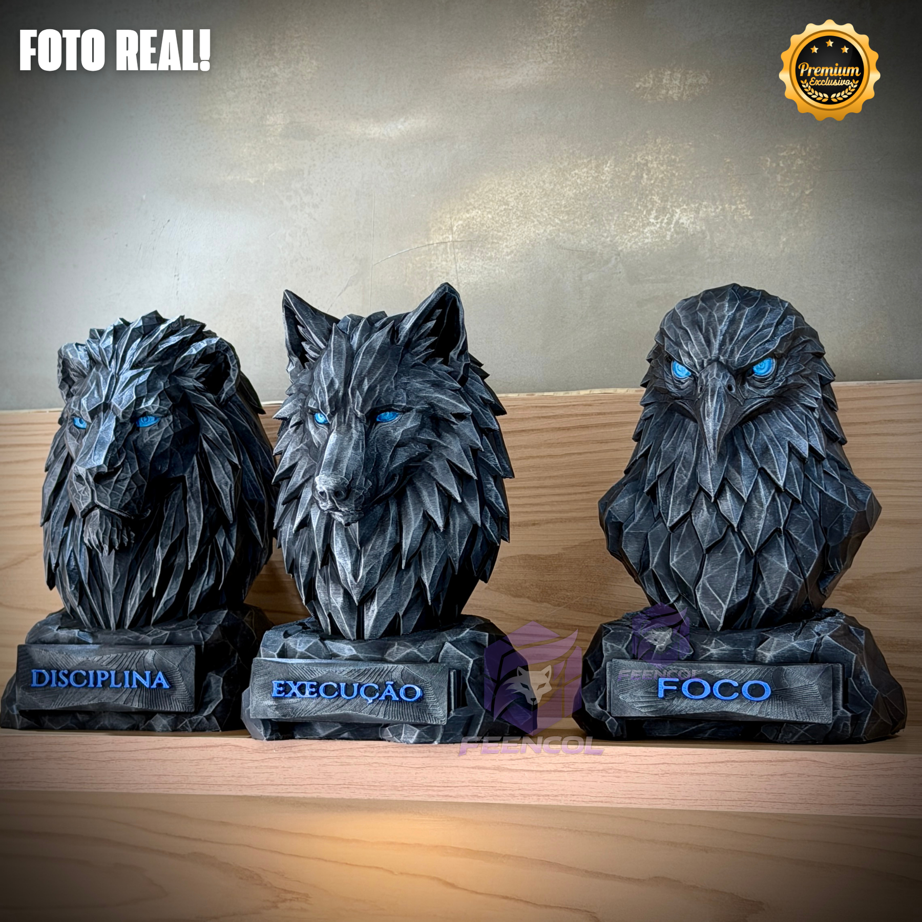 Os bustos do Poder ORIGINAL Premium Decorativos KIT 3 BUSTOS COMPLETO  Leão Disciplina, Lobo Execução, Aguia Foco, de Luxo pintados a mão, Pronta entrega