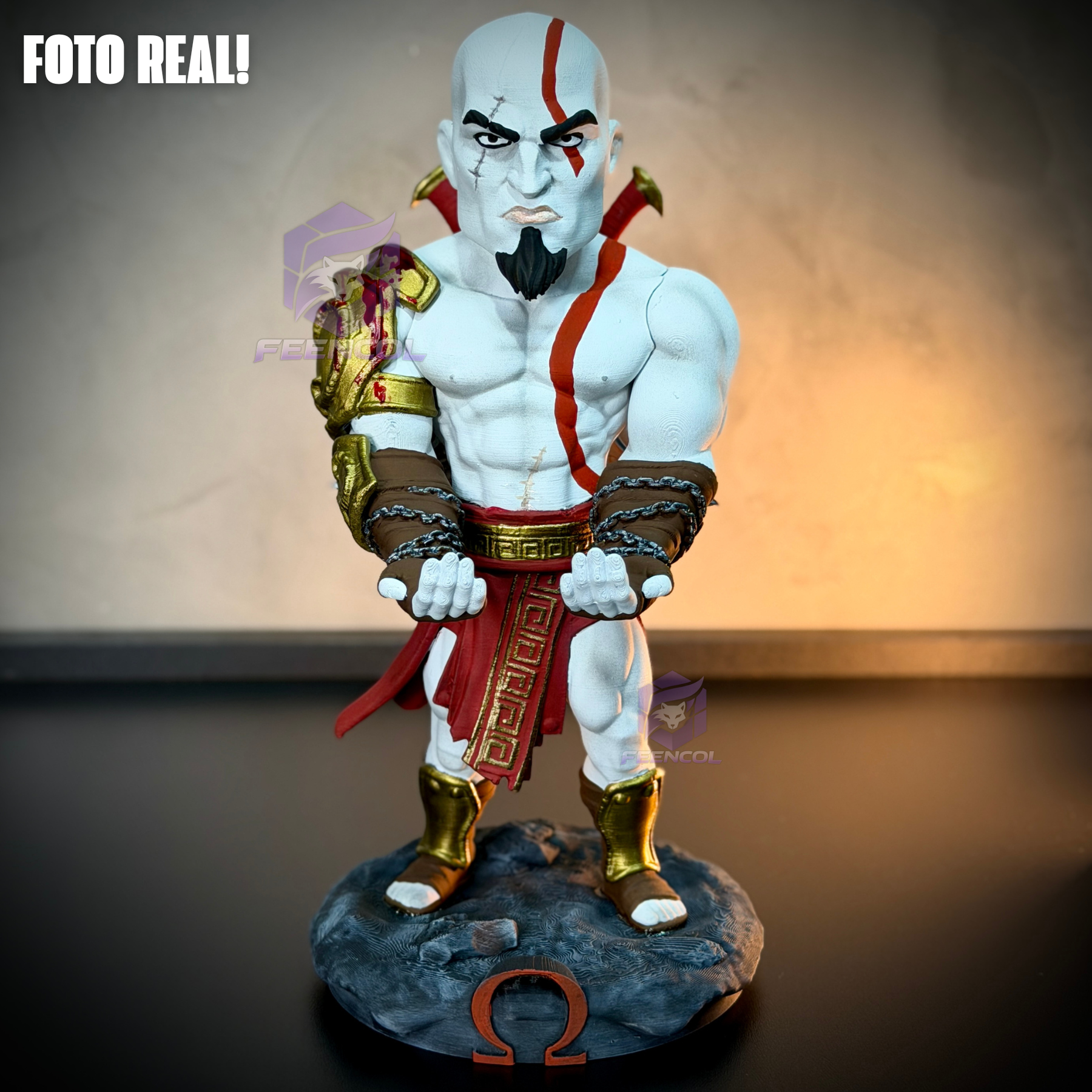 Suporte SUPER Premium Para Controle de Playstation e Xbox Kratos Jovem de luxo  pintado a mão Pronta Entrega com chaveiro de brinde