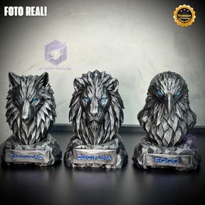 Os bustos do Poder ORIGINAL Premium Decorativos KIT 3 BUSTOS COMPLETO  Leão Disciplina, Lobo Execução, Aguia Foco, de Luxo pintados a mão, Pronta entrega