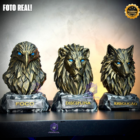 Os bustos do Poder ORIGINAL® EDIÇÃO DELUXE  Premium Decorativos KIT 3 BUSTOS COMPLETO  Leão Disciplina, Lobo Execução, Aguia Foco, de Luxo Pintura Trimetálica feita  a mão, Pronta entrega