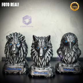 Os bustos do Poder ORIGINAL Premium Decorativos KIT 3 BUSTOS COMPLETO  Leão Disciplina, Lobo Execução, Aguia Foco, de Luxo pintados a mão, Pronta entrega