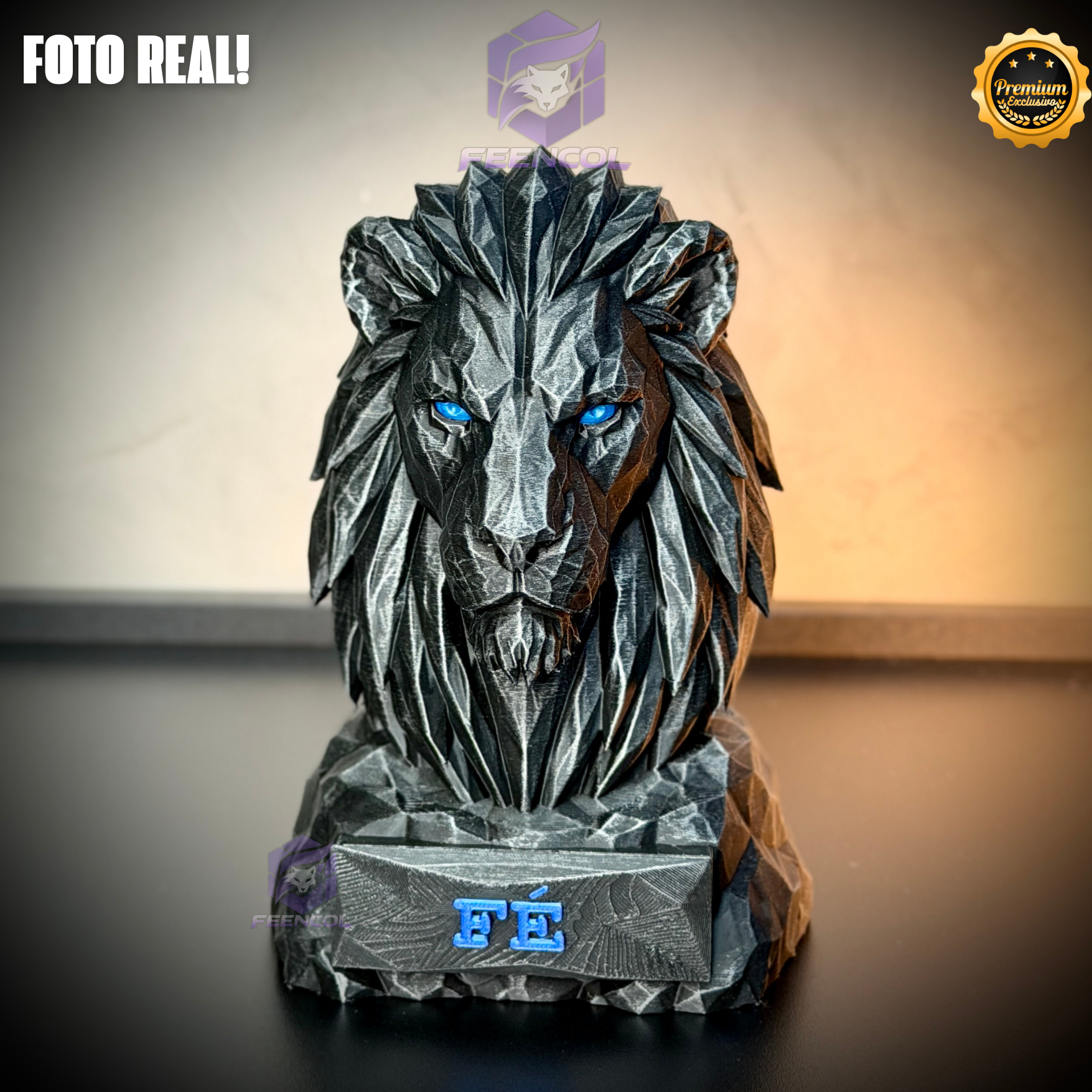 Os Bustos da Fé ORIGINAL Premium Decorativos KIT 3 BUSTOS COMPLETO Aguia Foco, Tigre Força, Leão Fé de Luxo pintados a mão, Pronta entrega