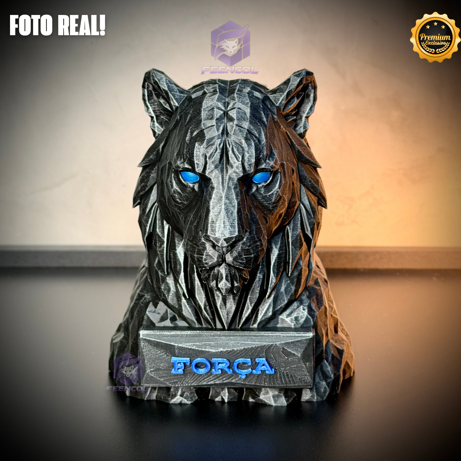Os Bustos da Fé ORIGINAL Premium Decorativos KIT 3 BUSTOS COMPLETO Aguia Foco, Tigre Força, Leão Fé de Luxo pintados a mão, Pronta entrega