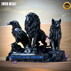 Os Guardiões do Poder ORIGINAL ® Premium Decorativos KIT 3 TOTENS CORPO COMPLETO  Leão Disciplina, Lobo Execução, Aguia Foco, de Luxo pintados a mão, Pronta entrega
