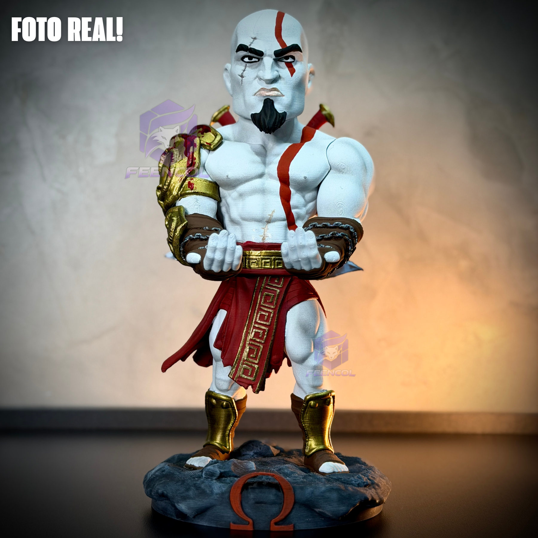Suporte SUPER Premium Para Controle de Playstation e Xbox Kratos Jovem de luxo  pintado a mão Pronta Entrega com chaveiro de brinde