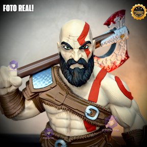The God of War Kratos ( Figure decorativa Kratos ) GRANDE EXCLUSIVO Estilo Cartoon Pintado a mão Premium de Luxo a mão, Pronta entrega