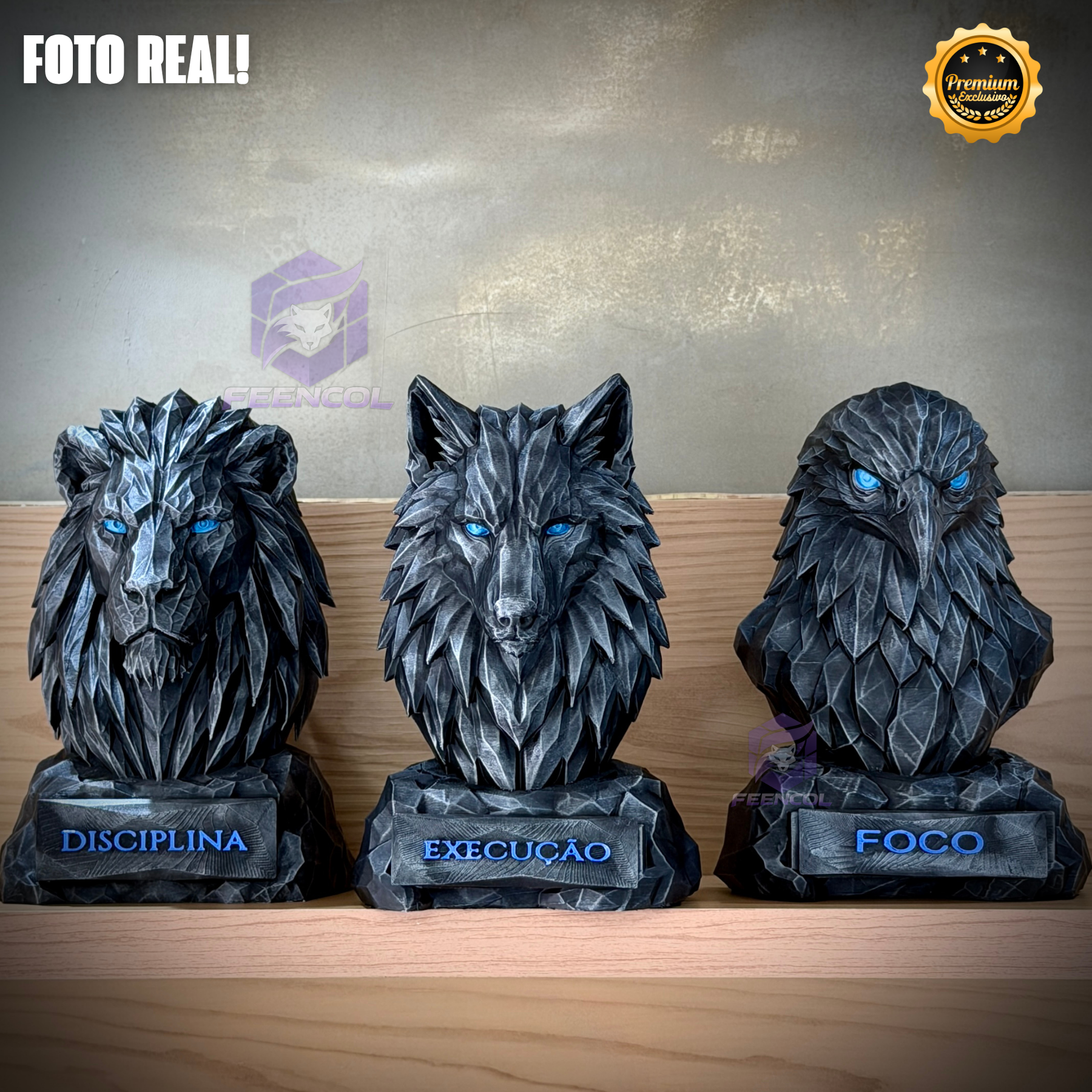 Os bustos do Poder ORIGINAL Premium Decorativos KIT 3 BUSTOS COMPLETO  Leão Disciplina, Lobo Execução, Aguia Foco, de Luxo pintados a mão, Pronta entrega