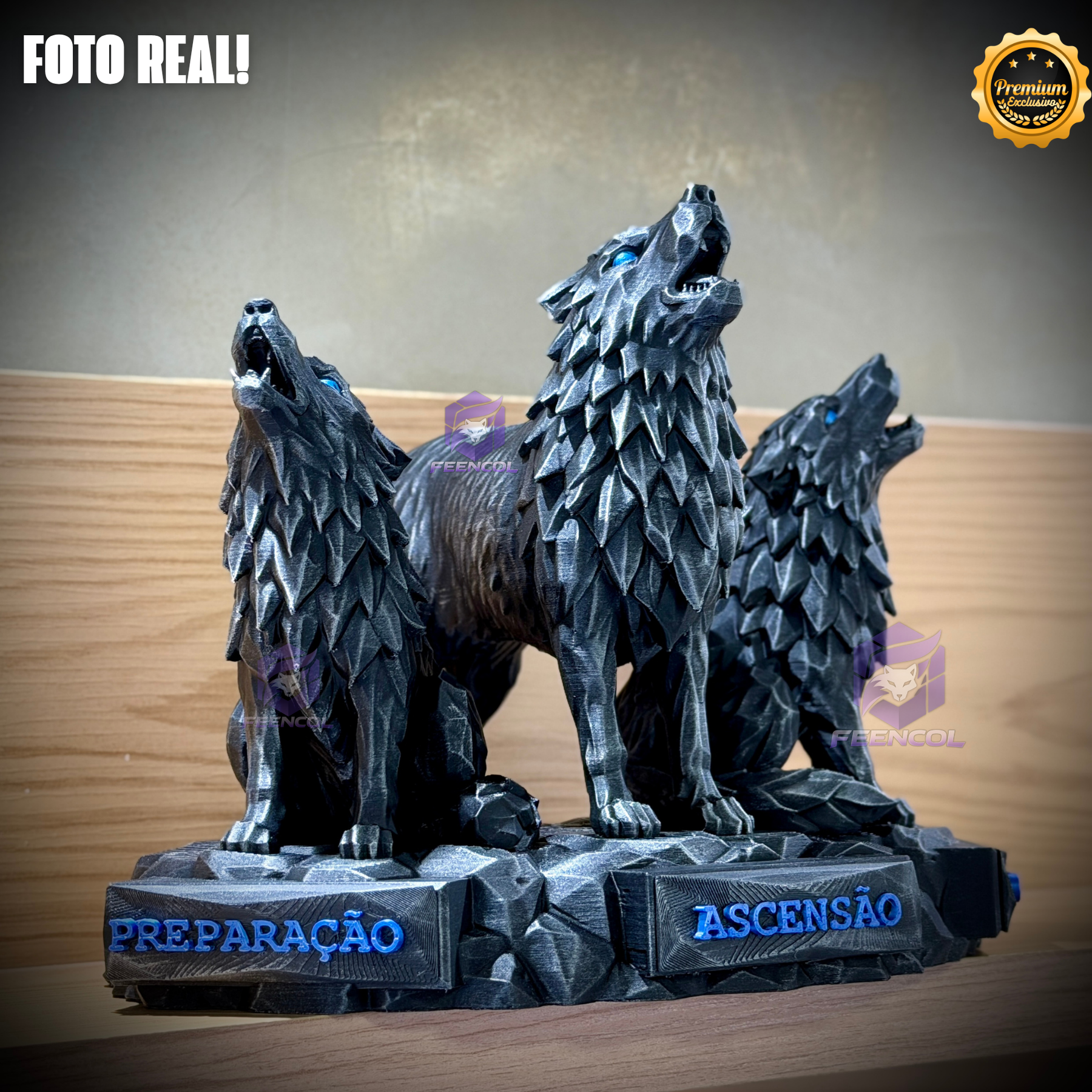 The Wolf Ascension ORIGINAL Premium Decorativos ( 3 Lobos Preparação, Obsessão, Ascensão) de Luxo pintados a mão, Pronta entrega
