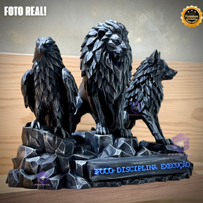 Os Guardiões do Poder ORIGINAL ® Premium Decorativos KIT 3 TOTENS CORPO COMPLETO  Leão Disciplina, Lobo Execução, Aguia Foco, de Luxo pintados a mão, Pronta entrega