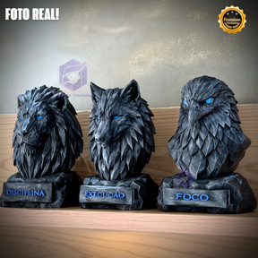 Os bustos do Poder ORIGINAL Premium Decorativos KIT 3 BUSTOS COMPLETO  Leão Disciplina, Lobo Execução, Aguia Foco, de Luxo pintados a mão, Pronta entrega
