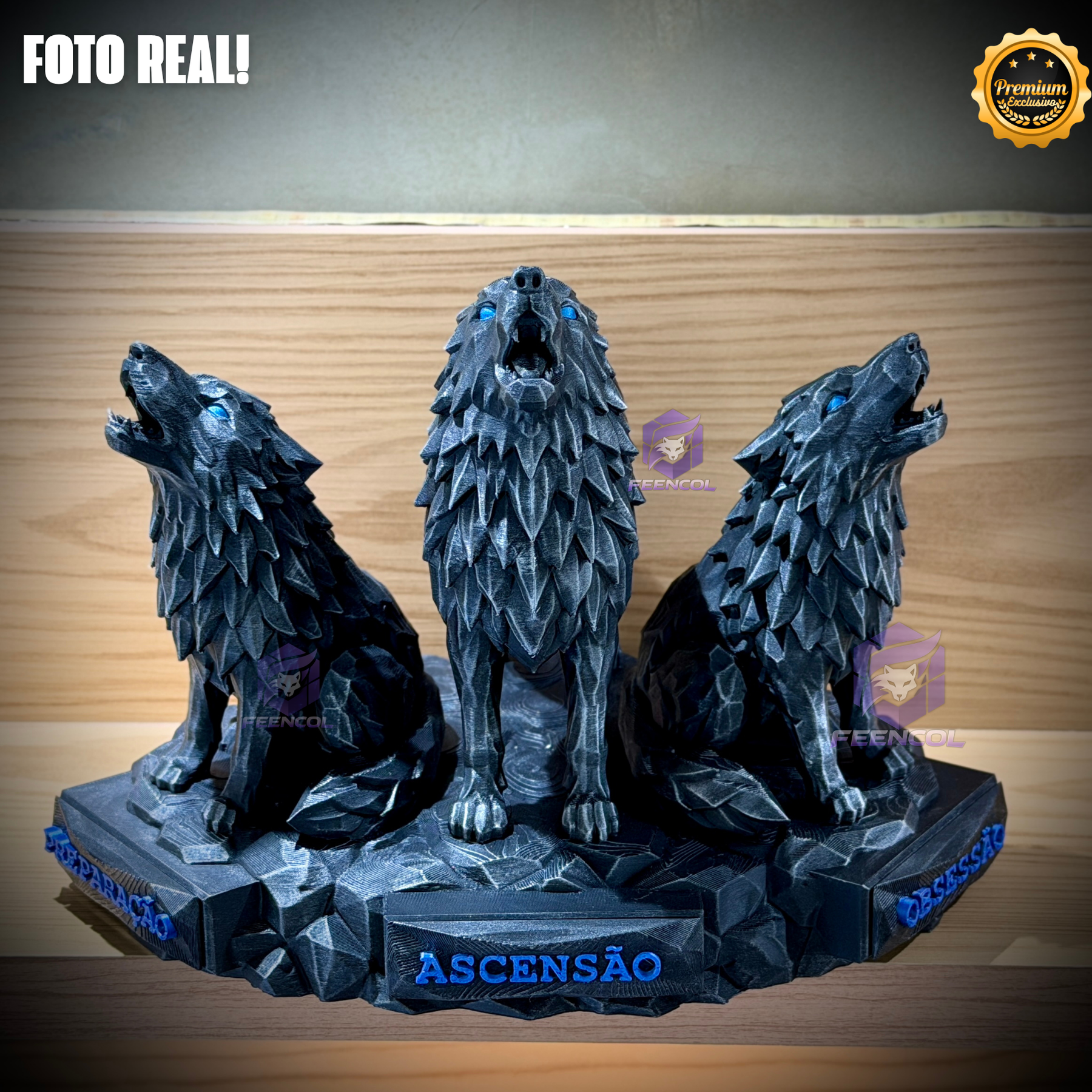 The Wolf Ascension ORIGINAL Premium Decorativos ( 3 Lobos Preparação, Obsessão, Ascensão) de Luxo pintados a mão, Pronta entrega