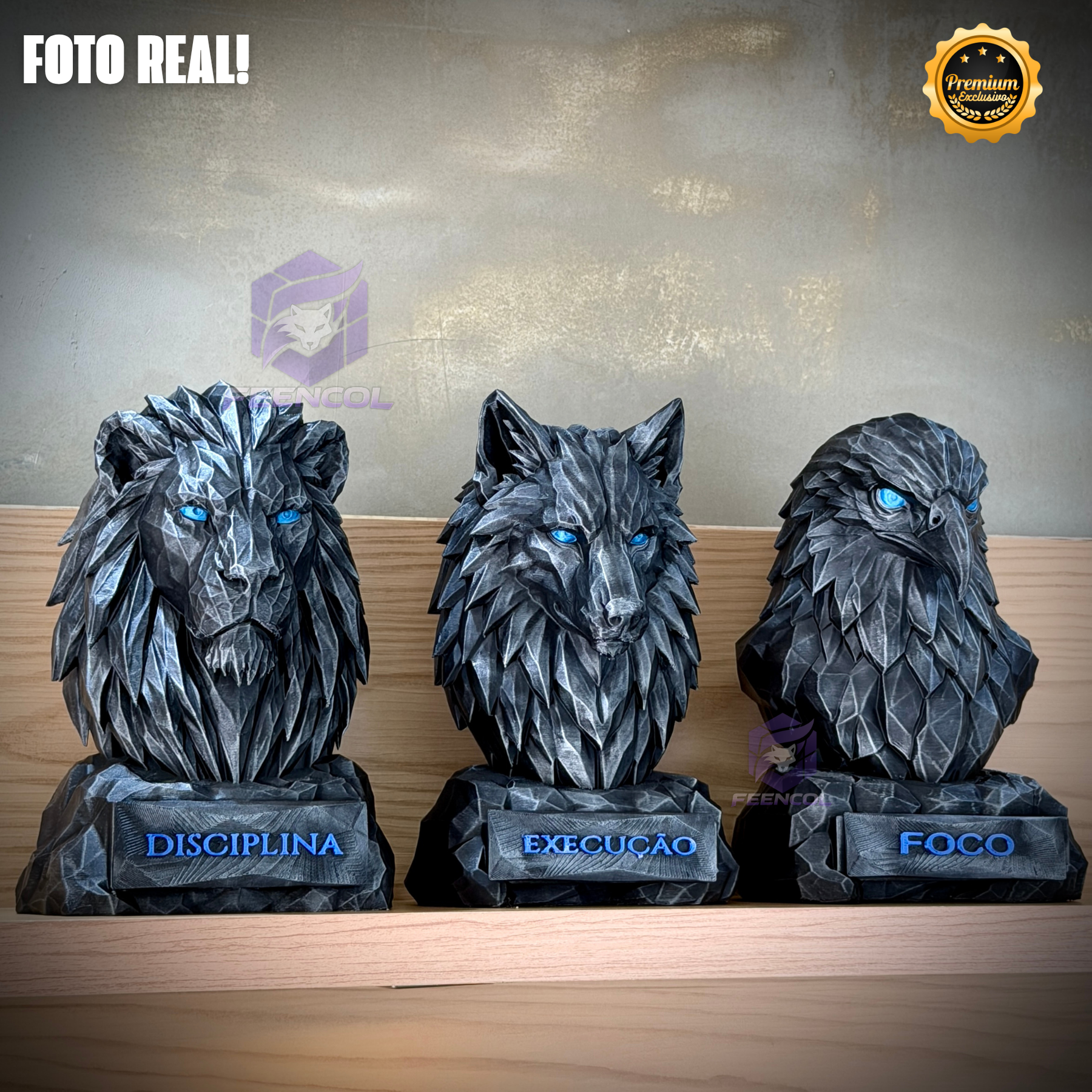 Os bustos do Poder ORIGINAL Premium Decorativos KIT 3 BUSTOS COMPLETO  Leão Disciplina, Lobo Execução, Aguia Foco, de Luxo pintados a mão, Pronta entrega