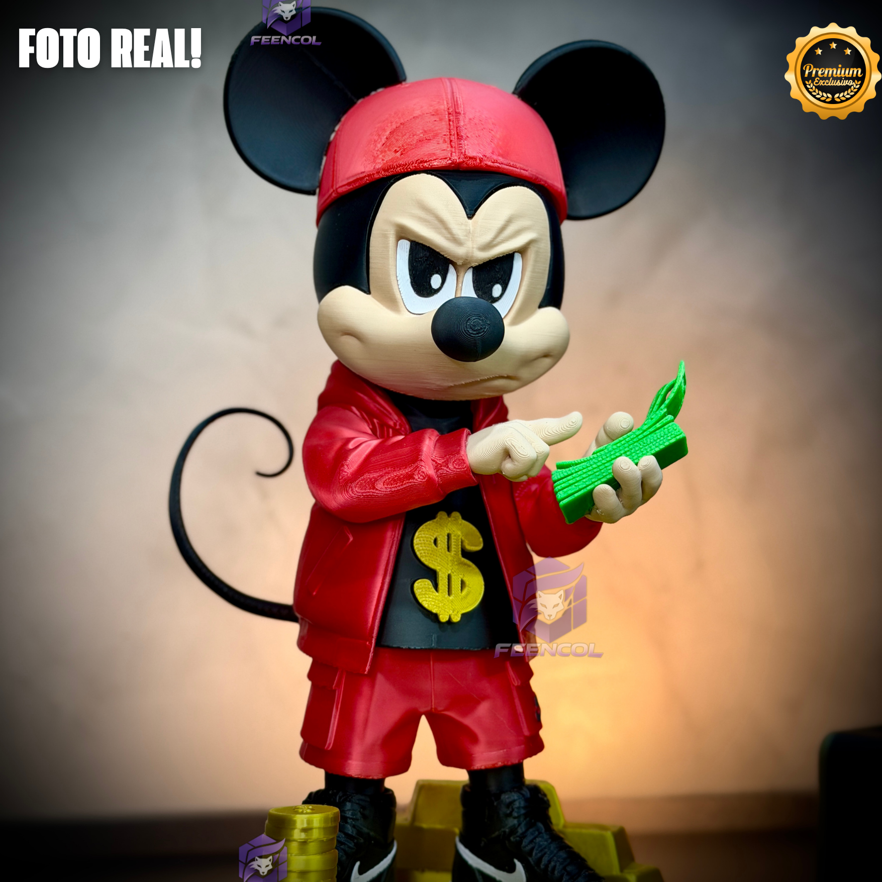The Money Mickey– ( Figure decorativa Mickey Milionário) EXCLUSIVO Premium de Luxo a mão, Pronta entrega, Frete Grátis